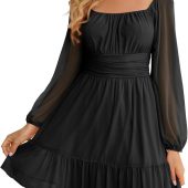 PRETTYGARDEN Women's Fall Spring Elegant Long Sleeve Maxi Dress Swiss Dot A Line Flowy Casual Holiday Party Going Out Dresses