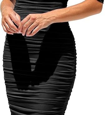 PRETTYGARDEN Women's Summer Formal Wedding Guest Dresses One Shoulder Spaghetti Strap High Slit Maxi Bodycon Dress