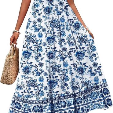 Zeagoo Womens Midi Dress Summer Short Sleeve Dress with Pockets 2025 Casual Floral T-Shirt Dress Flowy Beach Sundress