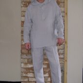 Linen Men's Sportswear Set with Hood, Flax Suit, Long-Sleeved Linen Shirt and Long Pants with Elastic Waist and Pockets. Meditation Costume