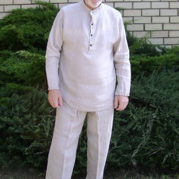 Mens Linen Pants & Shirt, 2 Pieces Linen Suit, Summer Set, Long Straight Trousers, Roll-up Linen Shirt with Long Sleeve, Casual Male Set