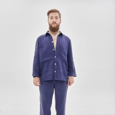 Oversized Men Linen Set - Elegant Flax Trousers and Shirt - Customizable Plus Size Lounge Wear