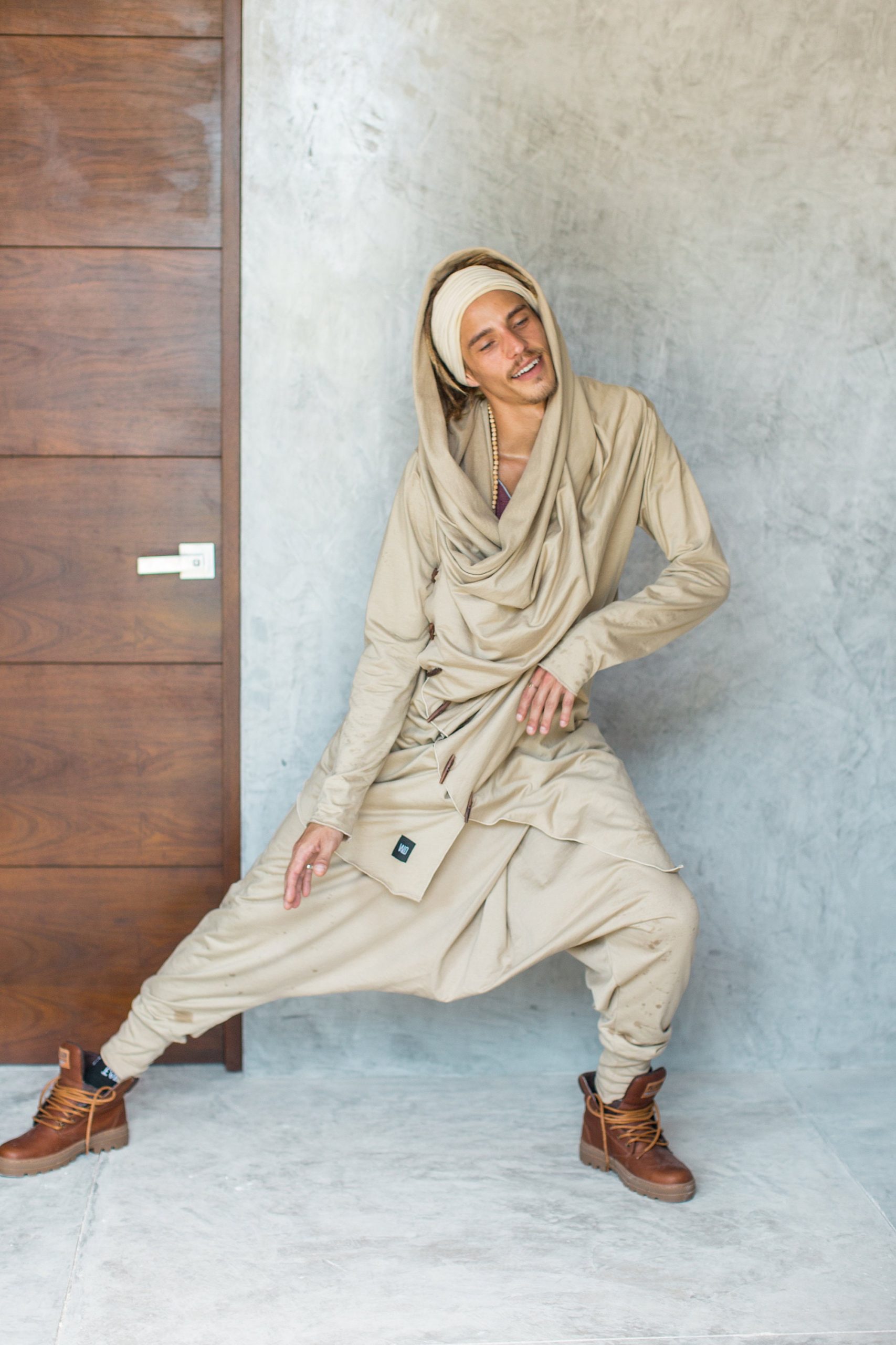 Cream Beige Cotton Harem Pants: Drop Crotch Ninja
