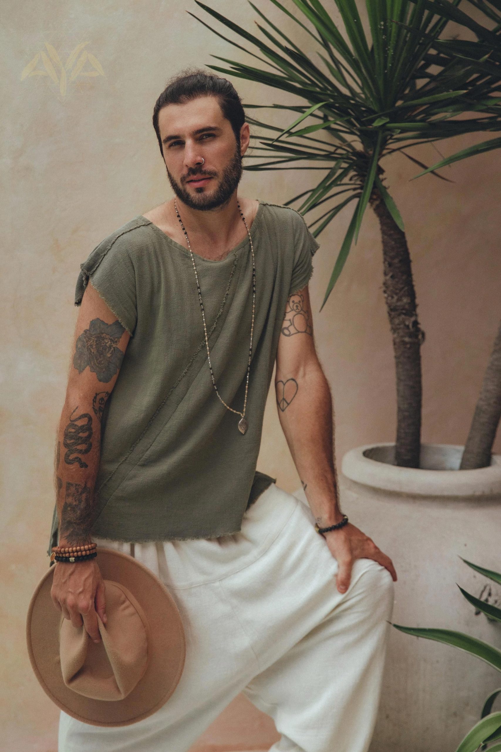 Sage Green Handmade Shirt Boho Tribal Wide Neck