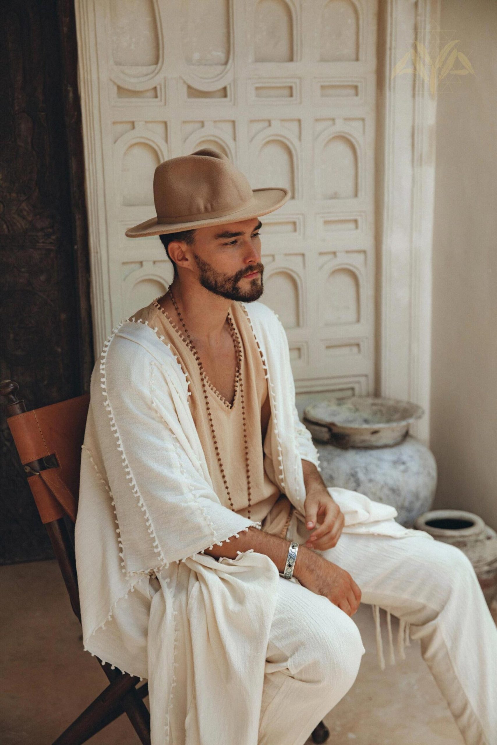 Off White Long Cotton Pants Men Wide Leg