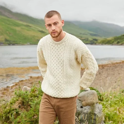 Men's Merino Wool Aran Sweater: Traditional Irish Fisherman Knit