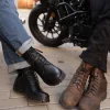 Men S Leather Motorcycle Boots Black Or Brown