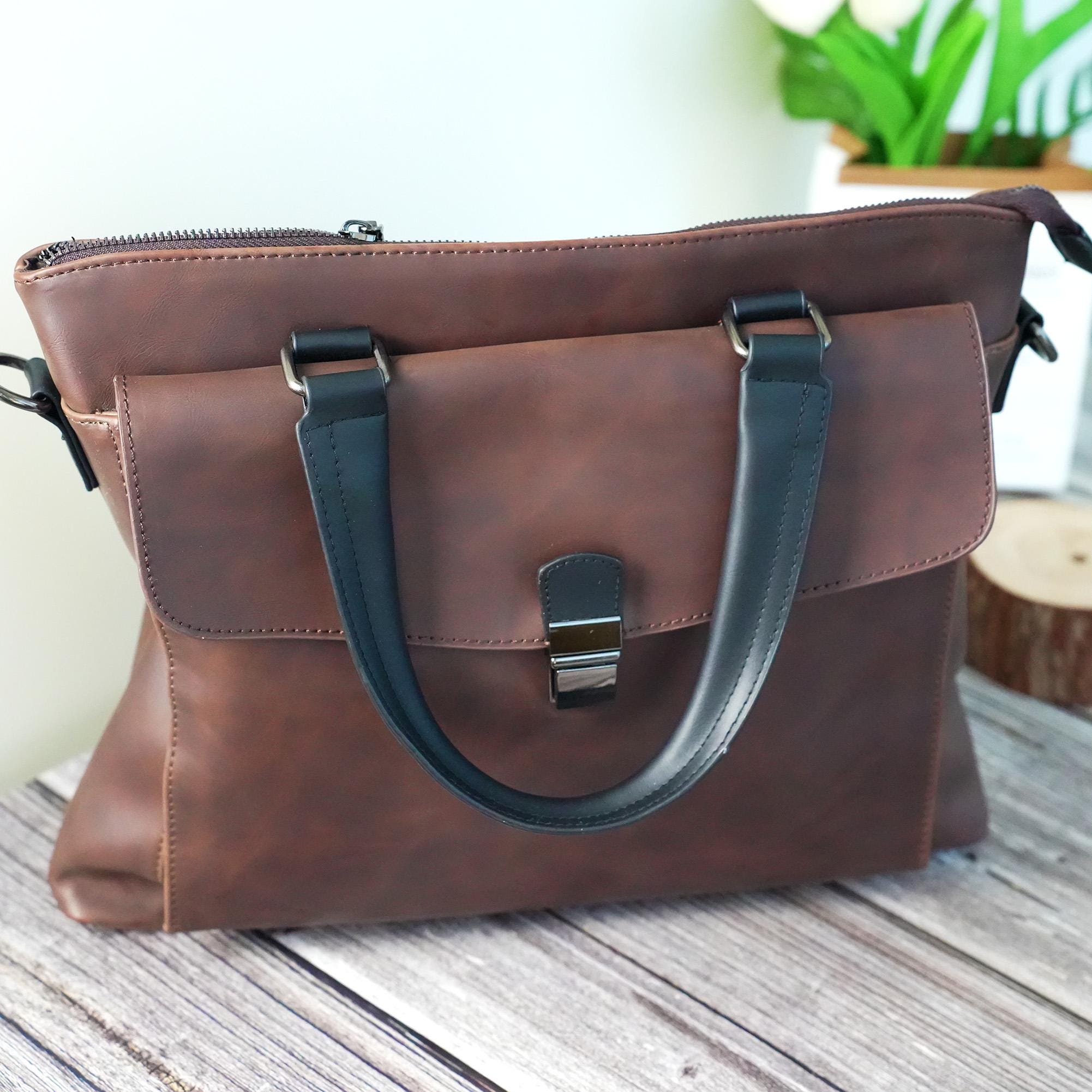 Leather Messenger Bag Men Brown Tote Laptop Compartment
