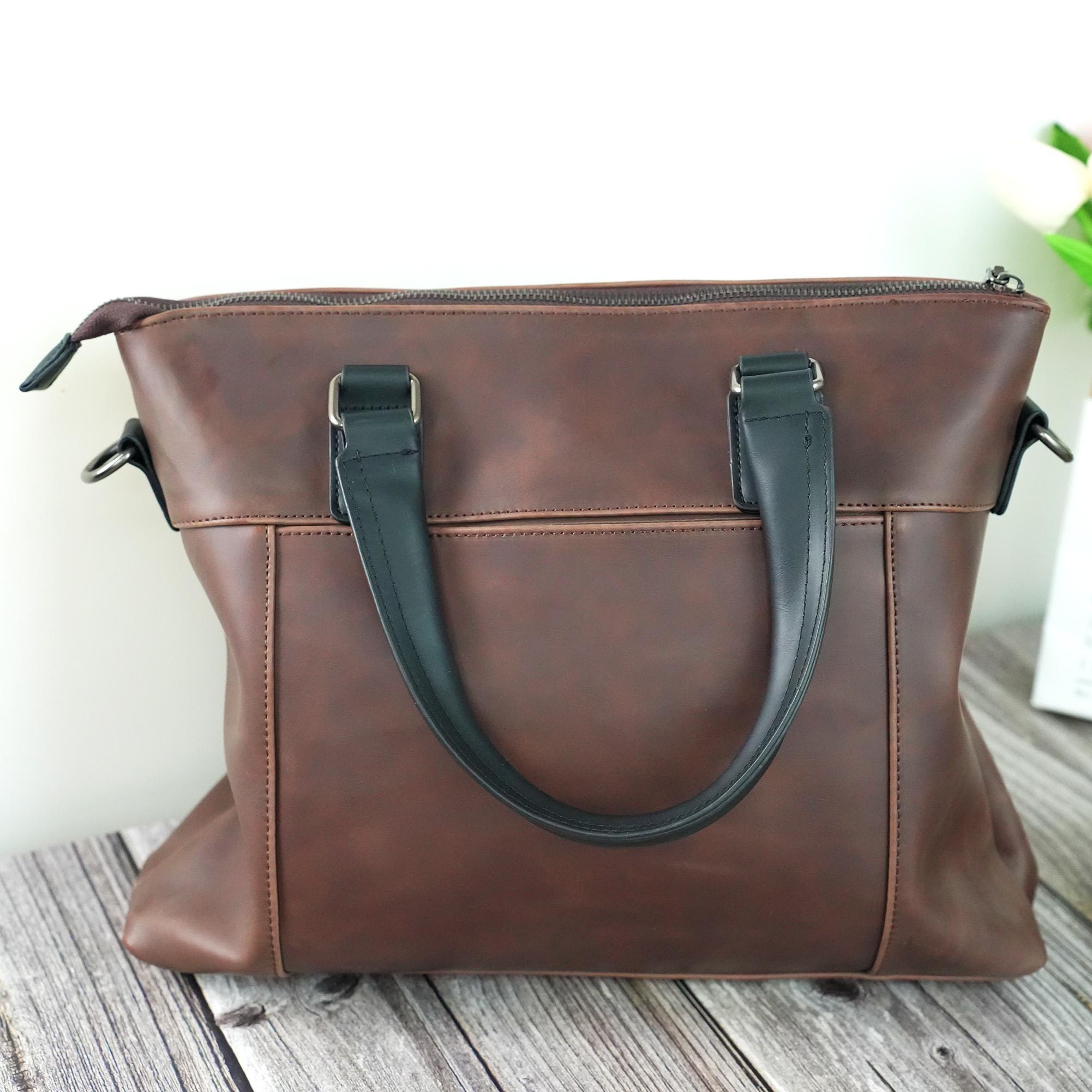 Leather Messenger Bag Men Brown Tote Laptop Compartment
